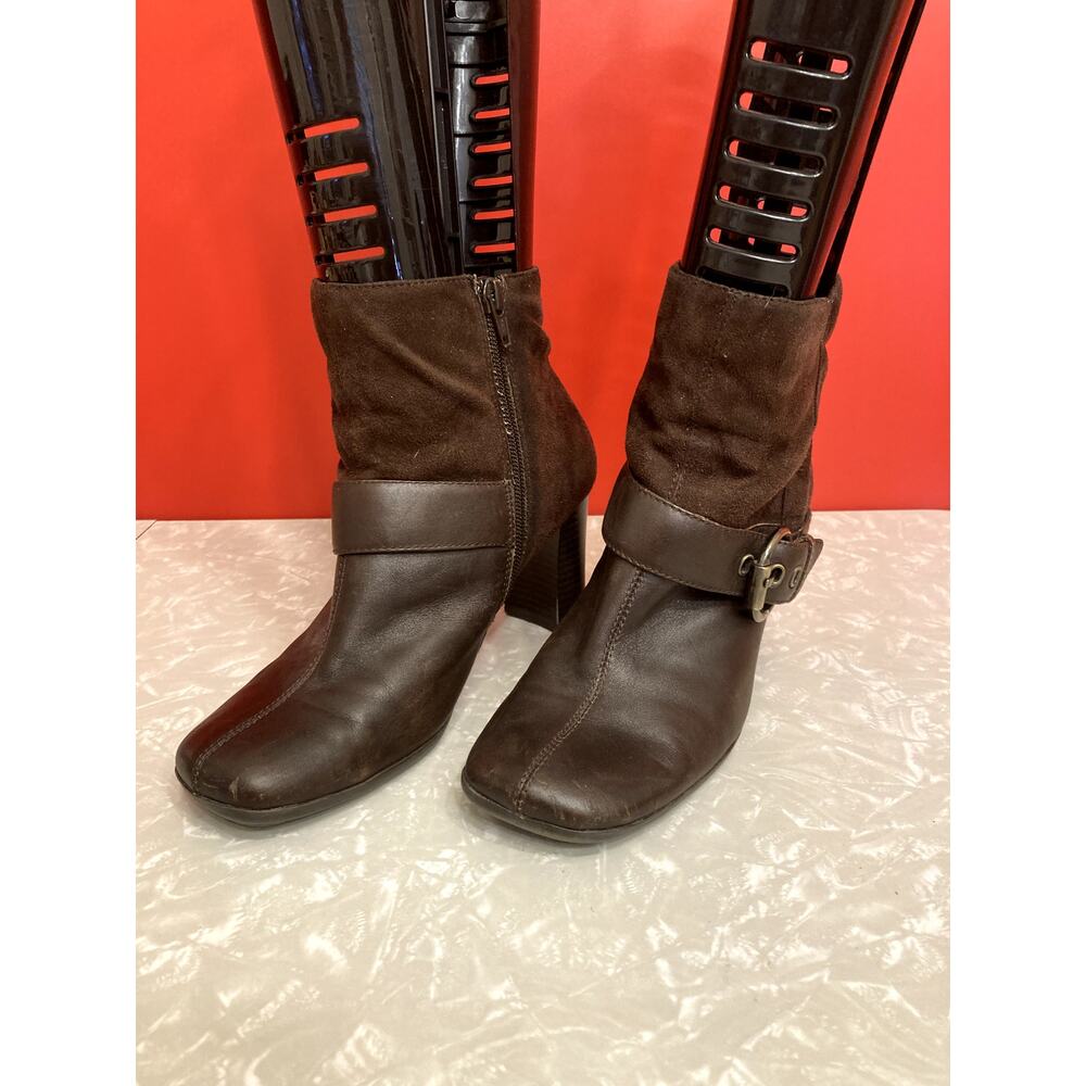 Bare Traps Brown Leather/Faux Suede Ankle Boots, Women's Size 8.5M/EUR 39
